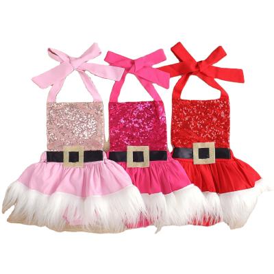 China 2022 Newborn Christmas Tutu Backless Party Jumpsuit Tutu Party Jumpsuit Sequins Lace Up Princess Tutu Skirt Halter Romper Dresses for sale