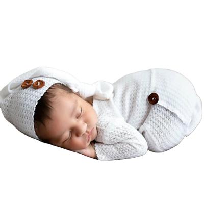 China Hot Selling Polyester/Cotton Polyester/Cotton 2 Pcs Photography Newborn Props Costume Romper Hat Set Long Sleeve Knit Overalls White Tail Long Hat Clothing Outfits for sale