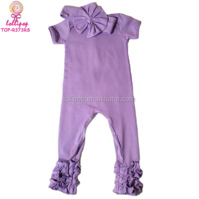 China Short sleeve baby icing ruffle ruffle jumpsuit pants long sleeve ruffle baby clothes white cotton rompers and icing triple bow headband for sale