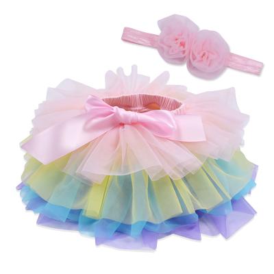 China 2022 Amazon Girls Breathable Tutu Bloomers Diaper Cover Tulle Breathable Cotton Edged Bloomers And Headband Set for sale