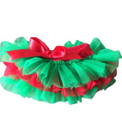 China Breathable Three Layer Ruffles Breathable Bummies Christmas Holiday Baby Dark Green Red Tulle Edged Undo With Satin Bow for sale