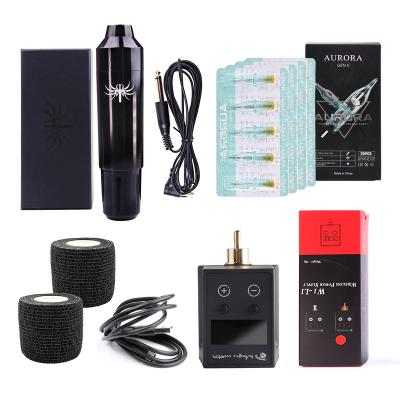 China Potable Portable Tattoo Pen Set Wireless Power Supply Tattoo Machine Needle Cartridge Grip Band Rotary Tattoo Kit for sale