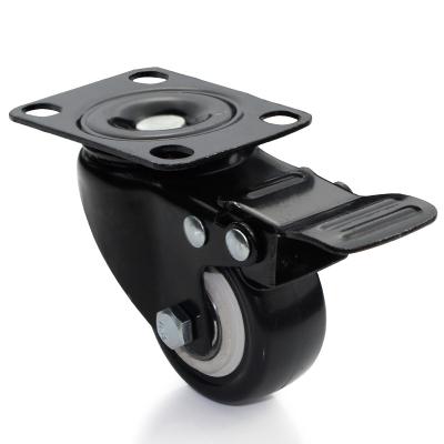 China Handling Tools 1.5 Inch Brake Black PU Casters With High Quality And 40mm Caster Without Brake for sale