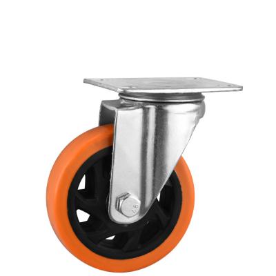 China Orange Industrial Polyurethane Wheel PVC/PU 3 Swivel Caster For Hand Trolley for sale