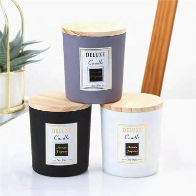 China Home Decoration Hot Sale Bamboo Lid Matte Black White Amber Transparent Coloured Candle Jar for sale