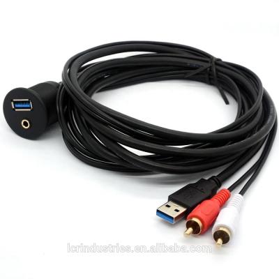 China USB 3.0 2RCA Flush Splitter Car 1m Dash Mount Audio Y Cable for sale