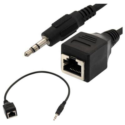 China Female data transfer rj45 ethernet adapter to aux audio cable. 3.5mm for sale