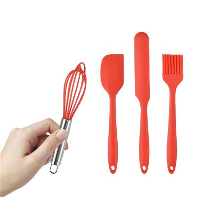 China Sustainable 4-Piece Silicone Beater, Spatula, Brush and Pot Spatula Kitchen Instrument, Mini Baking Set for sale