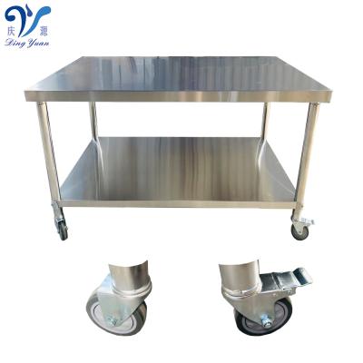 China Restaurant Hotel/Kitchen Commercial/Hospital/School 2 Layers Stainless Steel Center Work Table With Casters for sale