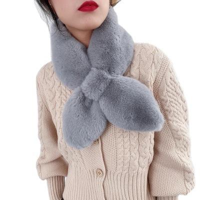 China Fashion Soft Warm Cross Scarf Plush Winter Scarf Fur Collar Bib Ladies Scarf for sale