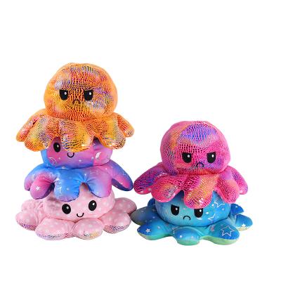 China Reversible Stuffed Animal Toy Octopus Doll Plush With Double Face Expression Flipped Octopus Animal Toy for sale