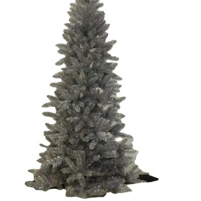 China 6ft 7ft 8ft Blue White Metal Frame Green Gold PET Artificial Outdoor Large Size Christmas Tree With Decoration for sale