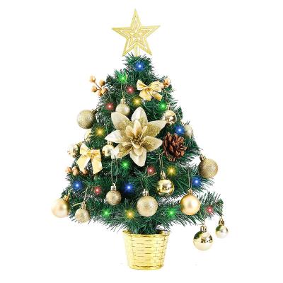 China Custom Modern Christmas Tree 50CM Mini Christmas Tree with LED String Lights Ornaments Home Indoor Decoration Tabletop Artificial Small Tree for sale