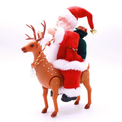 China Festival Decoration Santa Claus Riding Reindeer Toy Selection With Christmas Colorful Musical Electric Reindeer Walking Toy for sale