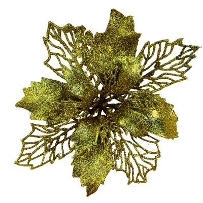 China Wholesale Red Exquisite Artificial Plastic Festival Decoration Pick Poinsettia Flowers With Dried Leaves Branches For Wedding Wall Drop Christmas Decor for sale