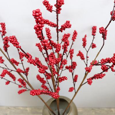 China Real Natural Artificial Decorative Red Christmas Berry Blossom Branch Berry Long Stem Handmade Contact Moss Stem 70 cm for sale