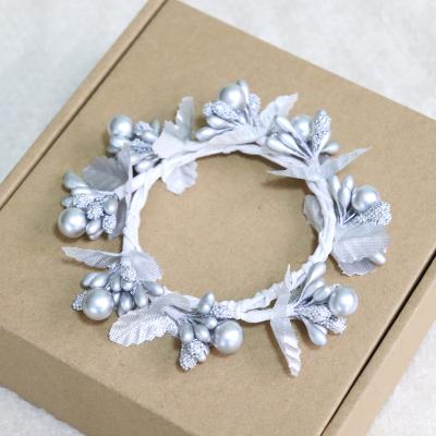 China Festival Stuff New Silver Berry Napkin Ring Christmas Wreath Decoration Candle Ring for sale