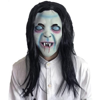 China Sadako Curse Face Ghost Long Hair Mask Witch Horror Halloween Scary Props Comfortable Masquerade Show for sale