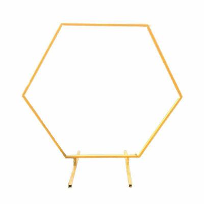 China Easily Gathered Wedding Wedding Gold Background Decoration Iron Hexagon Frame Balloon Column Arch Flower Stand for sale