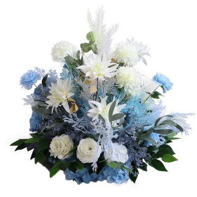 China Wholesale Real Silk Blue Flower Row Runner Artificial Flower Touch Flower Ball Wedding Colorful Touch Flower Table Centerpiece Decoration for sale