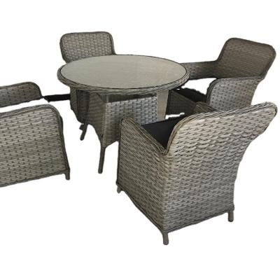 China Eco-freindly modern design knocking down glass top outdoor rattan / wicker dining round table and chair set leisure furniture for sale