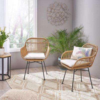 China Modern Light Brown And Beige Finish Rattan Chair Woven Faux Rattan Chairs With Cushions for sale