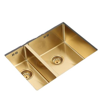 China With faucet 304/201 stainless steel gold finish smooth and delicate handmade kitchen sink with waterfwll for sale