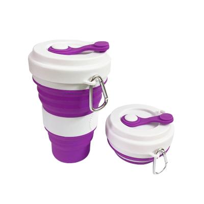 China Sustainable Outdoor Portable Silicone Collapsible Rubber Cup Collapsible Cup Silicone 550ml Purple For Gift for sale