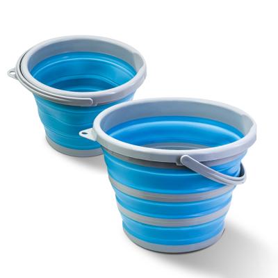 China New viable blue silicone watering bucket large capacity collapsible retractable portable collapsible folding camping bucket for sale