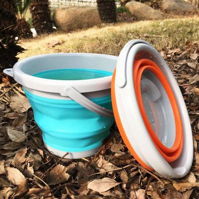 China Food Grade Silicone 5L/1.32 Gallon Capacity Portable Water Storage Container Folding Beach Viable Water Bucket For Camping Fishing BBQ for sale