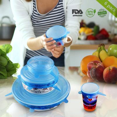 China Viable Use Reusable Foldable Fruit and Vegetable Lids Food Silicone 6pcs Transparent Storage Lid Kitchen Instruments for sale