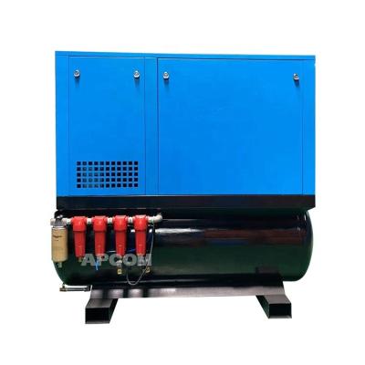 China Low noise lubricated 15kw screw aircompressor machine 300l 220V 5.5kw 11kw 7.5kw integrated air compressor with 500L tank for sale