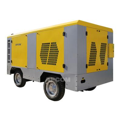 China APCOM 20bar 800cfm diesel engine compressor lubricated portable screw air compressor mining diesel compressor with jack hammer for sale