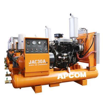 China APCOM 8bar 40kw 50HP 180cfm diesel oil lubricated portable screw air compressor JAC30A for construction site operation for sale