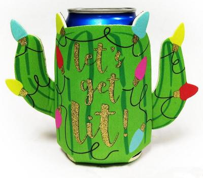 China Customized Waterproof Cactus CMYK Heat Transfer Printed Reusable High Quality Cover Bottle Holder Neoprene Beer Can Bag Sleeve Cooler Pouch for sale