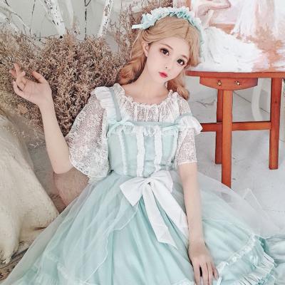 China Lolita Sweet Light Custom Blue Lolita Vintage Dress Classic Miss Pere Mid Sleeve Dress for sale