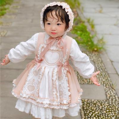 China Polyester 3 PC Set Baby Dress Girls Smocked Spanish Cotton Cotton Dresses With Hat Pant for sale