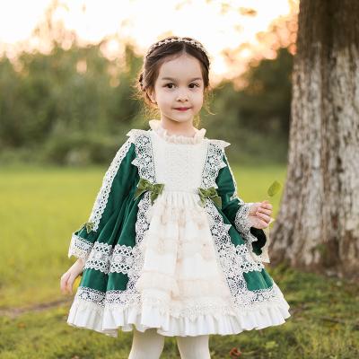 China Autumn Winter Ruffles Children's Clothing Boutiques Anti-Static Lace Up Vintage Spanish Babes Lace Up Lolita Princess Dress For Girls for sale