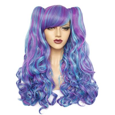 China Anime Cosplay Lolita Tiger Mouth Clip Double Ponytail Breathable/Natural Wig Set Cos Mixed Color Lolita Wig for sale