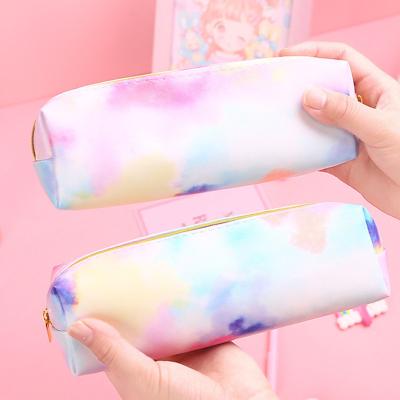 China Schools & Offices School Supplies Gradient Macaron Leather Canvas Pencil Pen Bag Large Capacity Creative Fabric Pencil Bag Case For School for sale