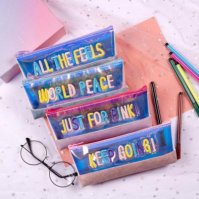 China Schools & Offices Creative Laser Tpu Transparent Pen Bag Pendant Multi-color Stationery Case Custom Kawaii Colored Zipper Pencil Bags for sale