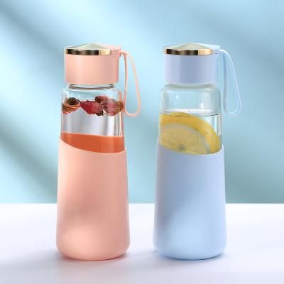 China Customized Eco-Friendly Unbreakable Glass Water Bottle Stocked Drinking Glass Bottle With Silicone Rope for sale