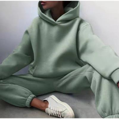 China Breathable Casual Solid Long Sleeve Sports Wear Two Piece Women Tracksuit Autumn Warm Hoodie Sweatshirts And Long Pant Fleece for sale