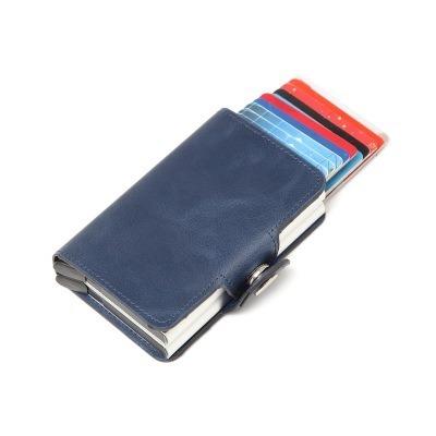 China RFID Blocking Protect RFID Aluminum Leather Wallet Noise Purse Automatic Anti-theft Business ID Card Holder for sale