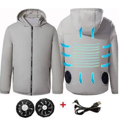 China 2021 Summer Men Jackets Breathable Outdoor USB Fan Coat Men's Air Conditioning Cooling Fan Clothes USB Heatstroke Summer Hood Jacket for sale