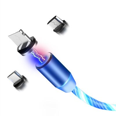 China Hot Selling Mobile Phone Amazon 3 in 1 Led Cable USB-C Magnetic Micro USB IOS Tie With LED Flowing Flame for sale