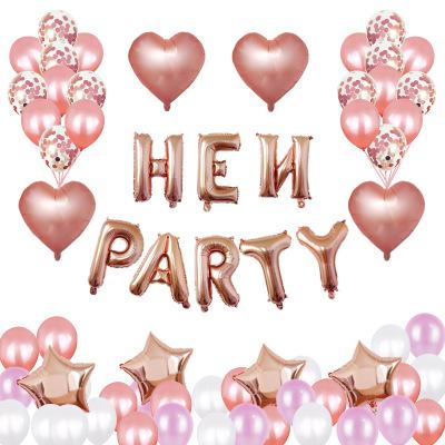 China Hot Selling Party Decoration Rose Gold Hen Party Letter Shape Balloons Star Foil Round Latex Balloons For Bachelor Party Supplies for sale