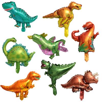 China Toy Alien Triceratops Tyrannosaurus Hand Stake Cartoon Dinosaur Mini Foil Balloon Gift for sale