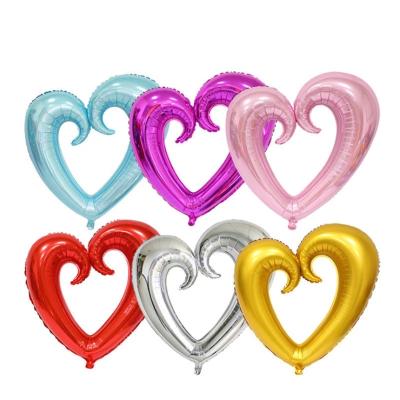 China 40inch Giant Hook Red Heart Foil Balloons Hollow Heart Helium Balloon Valentine's Day Decor Cavity Heart Shape for sale