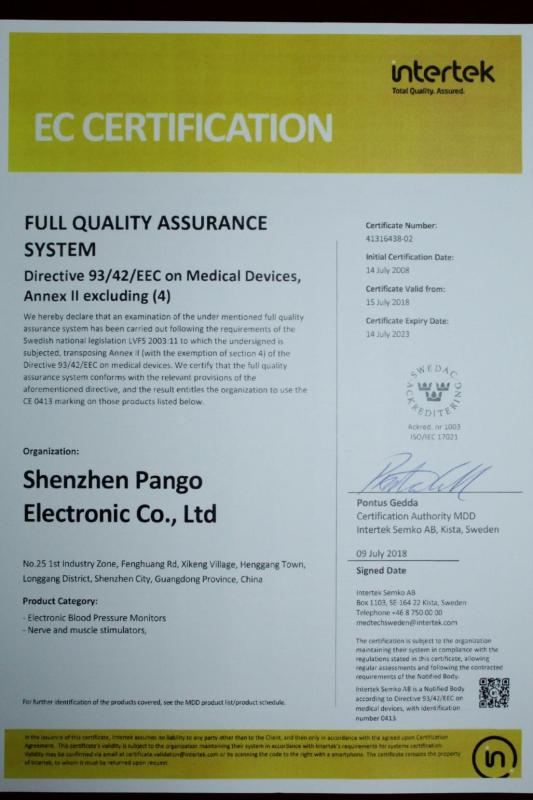 CE - Shenzhen Pango Medical Electronics Co.,LTD